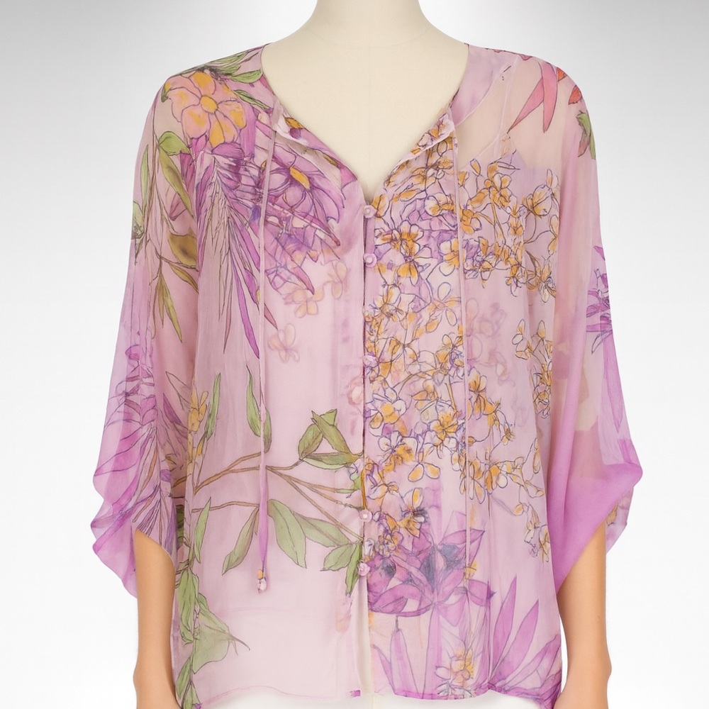 Johnny Was Floral Chiffon Silk Women's Dallia Top XL NWT